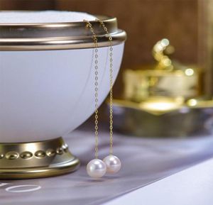 Orecchini pendenti in oro 18 carati con lampadario pendente per le donne Gioielli di moda coreani con perle Akoya rotonde perfette7191851