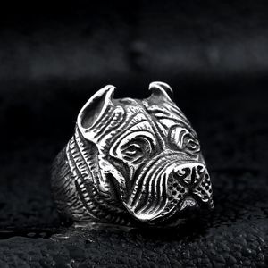 Mäns vintage rostfritt stål ring viking pitbull bulldog gotisk mops hundhuvud totem amulet punk djur smycken för män pojkar277x