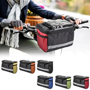 Bolsa frontal para guidão de bicicleta, multifuncional, portátil, faixa reflexiva, quadro, pannier, organizador de ombro 231225