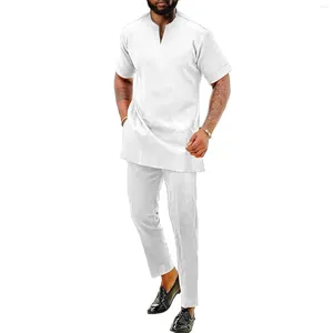Etniska kläder Afrikanska mäns 2 -bitar Set Short Sleeve öppen halsringningskjorta Pants Dashiki Outfits For Party