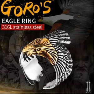 Einzigartiger Schmuck, Edelstahl, Biker-Adler-Ring, hochwertiger USA-Tierschmuck für Herren, BR8-29314V