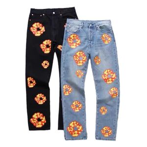 Jeans de designer para homens flor jeans angustiado vintage calças retas hip hop y2k calças jeans de rua alta para homens carga jeans