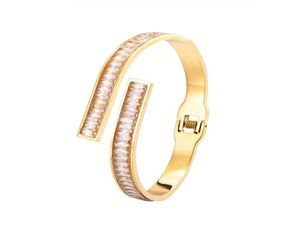 Bangle Fashion High Quality Chain Crystal Open Spring Armband For Woman Love Wedding Present Rostfritt stål smycken hela1384440