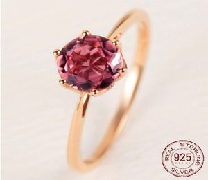 Księżniczka Ruby Creży Pierścienie dla kobiet 925 Srebrny srebrny ślub zaręczynowy biżuteria Urocza różowe złoto pierścionek J2544980636