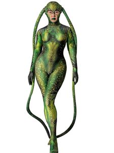 Kostym nyhet cosplay kostym grön tryckt spandex stretch mager jumpsuit tights män kvinnor halloween rave festival fest scen slitage ro