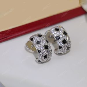 Esclusivi piccoli orecchini di design a mezzo giro modello leopardo nero bianco griglia diamante designer orecchini a cerchio per donne ragazze Dainty lusso orecchino in argento