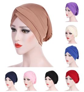 Ny ankomst mode kvinnor polyester muslim stretch turban hatt kemo cap håravfallshuvud halsduk wrap cap hög kvalitet 6108686