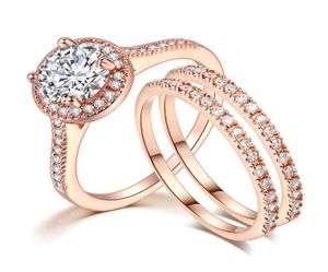 New Fashion Exquisite Rose Gold Color Three Pcs Crystal Finger Rings Set for Women Filled Zircon Wedding Party Jewelry ring 20205405712