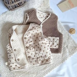 Outono inverno criança meninas colete engrossado bebê meninas polka dot cardigan crianças meninas de lã de pelúcia reversível colete sem-fim 231226