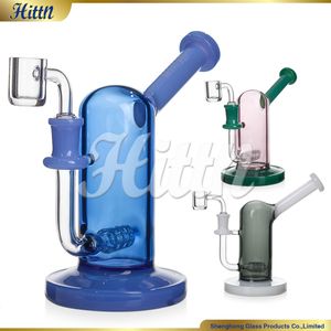 Hittn Glass Dab Rig Bubbler Bongs 7 Inches Portable Inline Percolator Hand Blown Water Pipe Glass Bongs with 14mm Quartz Banger Blue Pink Black 2024 Hot Sale