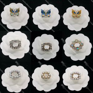 Chic Party Rings Luxury Pearl Band Rings Colorful Rhinestone Rings Women Letter Ring with Gift Box