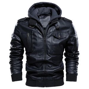 Man Winter Thick Warm Motorcycle Jacket Men Casual PU Leather Jackets Vintage Hooded Collar Club Bomber Leather Coats 231225