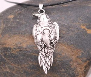 Pendentif Colliers Nostalgie Corbeau Nordique Viking Odin Corbeau Avec Croissant De Lune Wicca Bijoux Collier D'oiseau 4729639