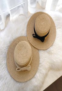 LunaDolphin Desinger Summer Beach Raffia Hat Wide Brim Sun Protection Bow Cap Temperament Flat Straw Hats Outdoor Y2007142730003