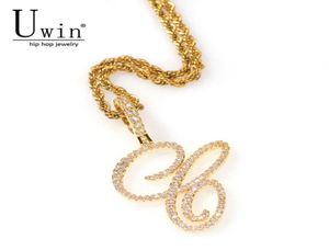 UWIN CURSIVE LETTERS NAME NECKLACE PENDANT CHARM CUBIC ZIRCONIA FULL ICED OUT OUT OUT OUT MEN HIPHOP JEWELRYギフト20092897060604345450