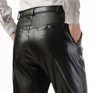 Summer Leather Pants Mens Clothing Thin Slim Fit Faux PU Motorcycle Loose Straight Cargo Waterproof 231225