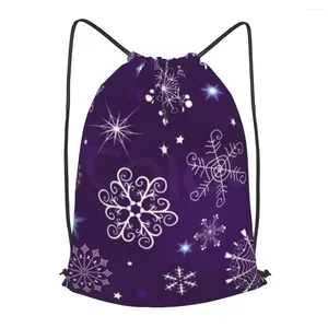 Сумки для покупок Фиолетовый Рождественский рюкзак со снежинками на шнурке для мужчин Тренажерный зал Фитнес Спортивная сумка в комплекте Йога для женщин