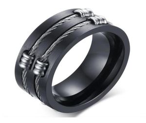 Classic Wire Cable Biker Rings For Men 316L Stainless Steel Brushed Design Boy Signet Finger Bands Hip Hop Bladed Ring Jewelry3554094
