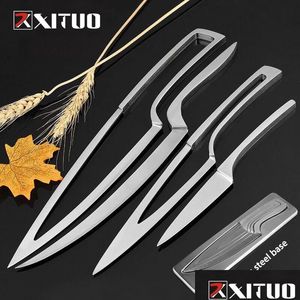 Mutfak Bıçakları Xituo Bıçak Seti 4 PCS Paslanmaz Çelik Taşınabilir Şef Filetleme Ayrıştırma Santoku Dilimleme Biftek Yardımcı Faydası Deliv Deliv Oti8x