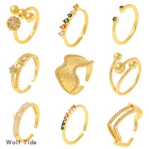 Neue Mode Damen Kupfer Micro Set Kubikzircon Fingerring Vielseitig CZ Stein Schwanz Ring Schmuck Zubehör Offene verstellbare Diamantringe für Frauen Großhandel