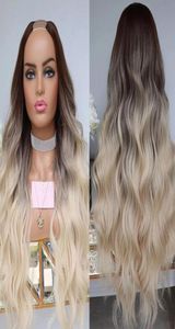 Kroppsvågig aska platinum blondin glueless obearbetade u del peruker middle Open Loose Wave 100 Human Hair V Shape Wig Full Machine6163089