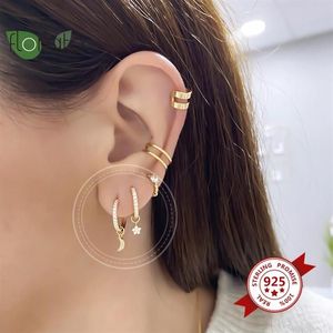 925 Sterling Silver Removable Huggies Hoop Earrings for Women CZ Crystal Love Heart Star and Moon Earrings Small Circle188K