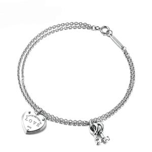 Charm-Armbänder, Designer-Armband, 100 % 925er Sterlingsilber, klassisches Schlüssel-Herz-Armband, Geschenk, exquisites Hochzeitsarmband für Damen, Schmuckgeschenk N0GM 9T3P