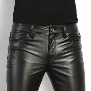 PU Leather Pants Men's Fashion Rock Style Night Club Dance Faux Slim Fit Skinny Motorcycle Trousers 231225