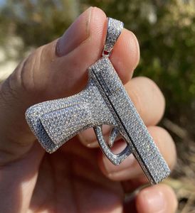 14K Altın Kaplama Hiphop Big CZ Gun Tabanca 24 Tip Zincir Kolye Bakır Pave Kübik Zirkon Bling Takı Erkek Hediyeler 3050988