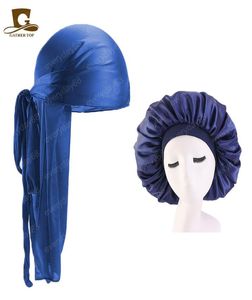 S Durag ve Bonnet 2pcs Set Erkekler Uzun Uzun Kuyruk İpeksi Durag Headwrap ve Kadınlar 42cm Ekstra Büyük Bonnet Konforlu Uyku 30777229