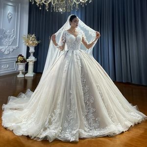 2024 Arabisch Aso Ebi Hochzeitskleid V-Ausschnitt Perlen Kristalle Illusion Lange Ärmel Spitze Applikationen Brautkleider Kleider Vestidos De Novia Casamento Customed