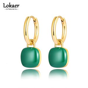 Lokaer Trendy tainless Steel Square Charm Hoop Earrings Gold Plated Blue Black White Glazed Earring For Women E22086 231225