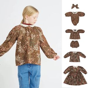 Autumn Bebe Brand Ubrania dla dzieci Zestaw dziewcząt Kwiatowy sukienka Born Haftery Romper Baby Clothing Kids Vintage Tops and Shorts 231226