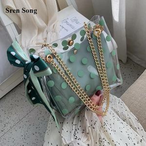 Torby Nowa wysokiej jakości PCV Designer Projektantka Torebka Wstążka Transparent Jelly Bag 2021 Summer Travel Chain Rameer Bag Messenger Bag