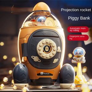 Children's Rocket Toy Piggy Bank Personalized Money Box That Can't Open Safes with Code for Children Cute Room Decor Gifts 231225