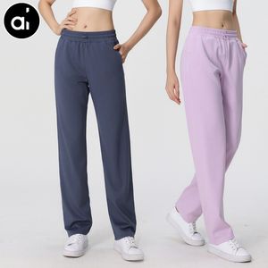 Al-ck626 yoga eşofmanları kadınlar gevşek rahat fitness pantolon tam uzunlukta çizim düz jogger pantolon pamuk spor pantolon stüdyo-sokak pantolon