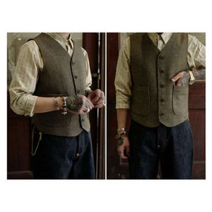 Colete masculino retrô de lã tweed esportista slim