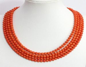 European pink orange 4 rows 6mm round beads artificial coral chain high grade necklace jewelry 1720inch B14529969468