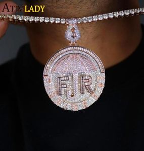 Ketten Iced Out Dollar Symbol Regenschirm Forever Rich CZ Brief Halskette Bling Zirkonia Zweifarbige Farbe Anhänger Männer HipHop Jewe7672758