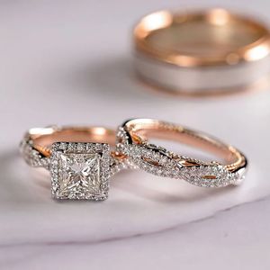 18k Rose Gold Princess Real Diamond Ring for Women Anillos Mujer Bizuteria Gemstone Femme Loves Jewelry Set Rose Gold Rings 231225