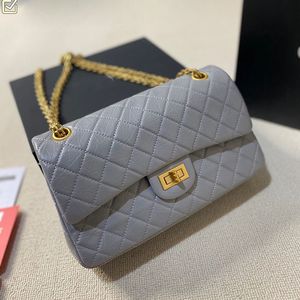 2.55 Vintage Women Designer Flap Shoulder Bag Elephant Grain Leather Gold/Silver Hardware Lock Metal Chain 25x13cm Medium Classic Luxury Purse Cross Body Handbag