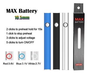 Ultra-low Price USA EU Wharehouse 510 Thread Max Preheat Battery 350mAh Cannada DE Vape Batteries for Tank Glass Ceramic Cartridges 510 Starter Kits Accessories