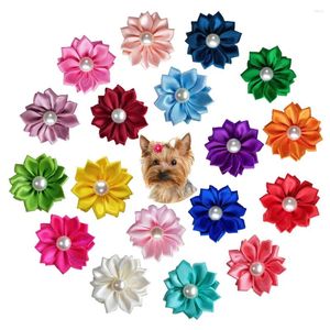 Dog Apparel 5/10pcs/lot Multi Color Fashion Pet Bows Hair Hairpin Fabric Flowers With Pearl Button Yorkshirk Small Dogs Accessories