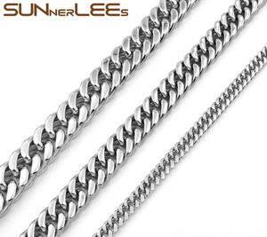 Fashion Jewelry 5mm 7mm 9mm 11mm Silver Color Rostfritt stål Nackband Dubbel Curb Cuban Link Chain för Mens Womens SC19 N7516296