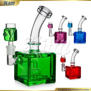 7.5 Inches Glycerin Freezable Bong Showerhead Perc Thick Square Base Glass Bong 420 Smoking Freeze Water Pipe with 14mm Glycerin Bowl Blue Red Purple Green