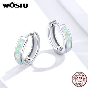 Huggie Wostu Opal Earrings 100％925 Sterling Silver Round Ear Circle Hoop Earrings for Wedend Wedding Engagement Jewelry Fie861