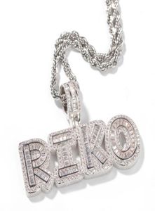 Hip Hop Custom Name Baguette Letter Pendant Necklace With Rope Chain Gold Silver Bling Zirconia Men Pendant Jewelry1229022