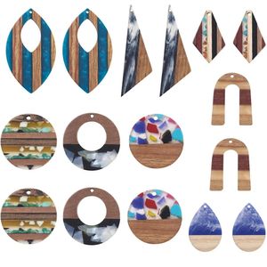 Armband 16st Natural Wood Harts Geometric Charm Pendants Wood Drop Splicing Earring Charms för smycken DIY Making Armband Connectors