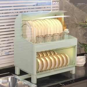 Kitchen Storage Household Double Bowl Chopsticks Box Tableware Drain Plastic Rack With Cover Multi-functional Cupboard