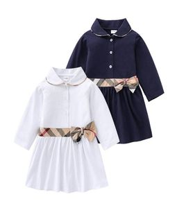 Baby Girls Sukienki z długimi rękawami Kołnierz Turndown Dziewczyna Księżniczka Sukienka z Bowknot Cotton Kids Plaid Spert 16 lat7503349